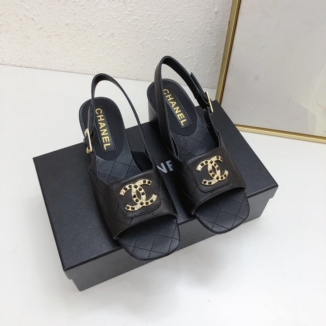 Chanel Zapatos de tacón alto Sandalias Dermis Piel de oveja Colección primavera – verano