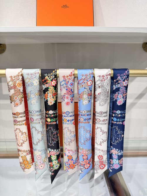 Hermes Brides de Gala Twilly Silk Scarf - Floral Reins Design - 5x86cm 1 Hermes Brides de Gala Twilly Silk Scarf – Floral Reins Design – 5x86cm