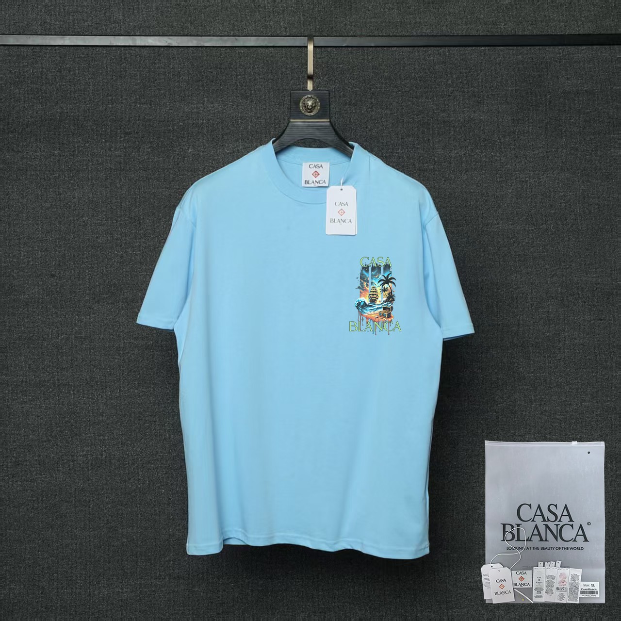 P70 26ss Casablanca CASABLANCA Camiseta de manga corta con proceso de estampado original, desarrollo original, tela de …