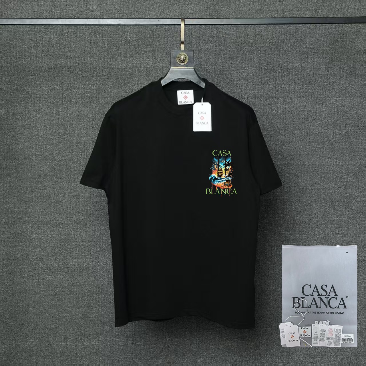 P70 26ss Casablanca CASABLANCA Camiseta de manga corta con proceso de estampado original, desarrollo original, tela de …