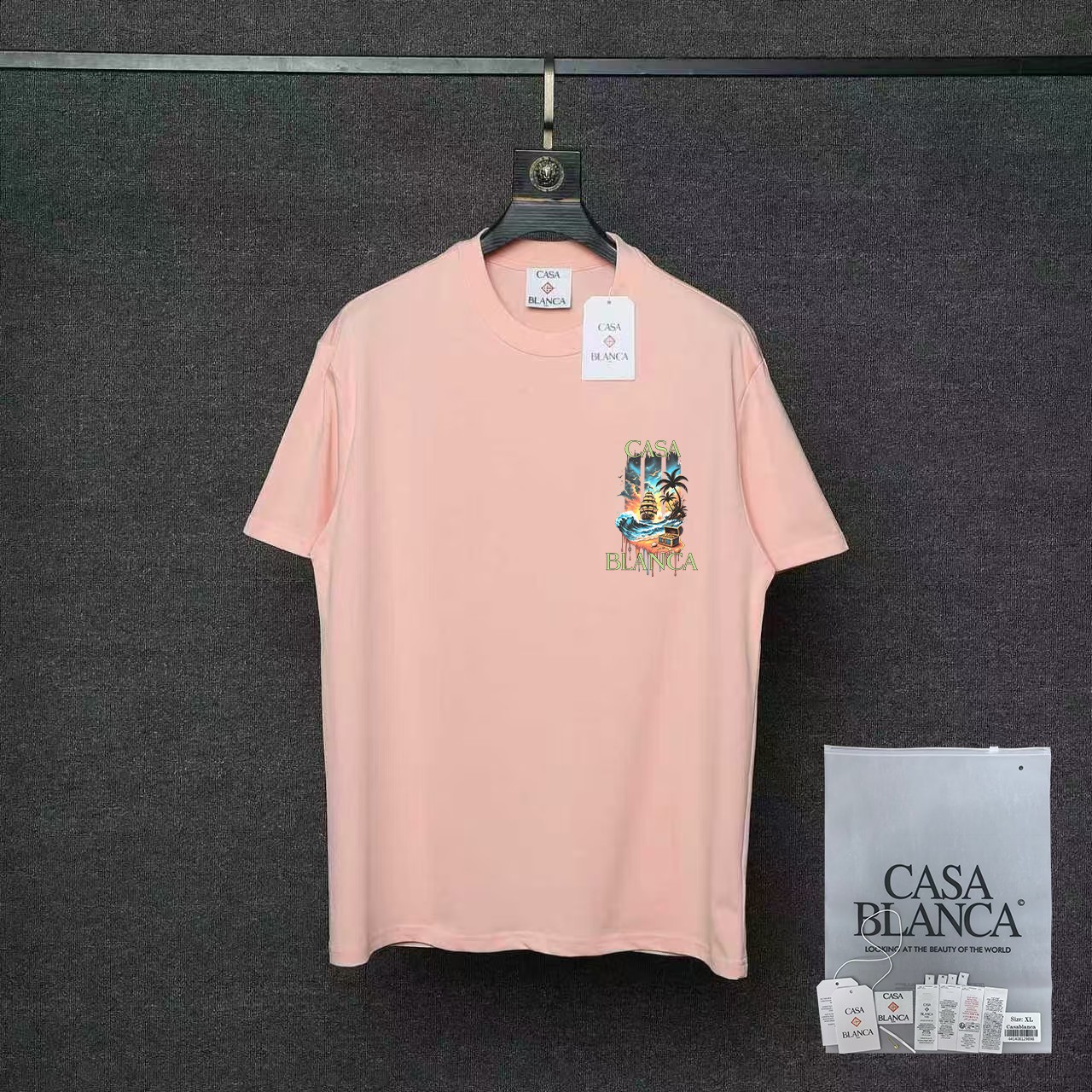 P70 26ss Casablanca CASABLANCA Camiseta de manga corta con proceso de estampado original, desarrollo original…