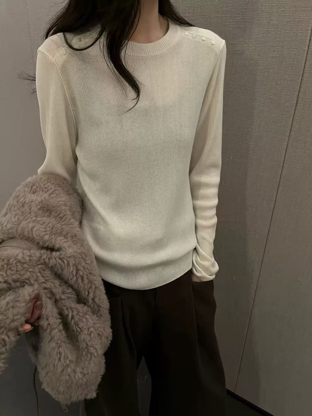 Women's Slim Fit Pullover Knit Sweater Top with Button Detail