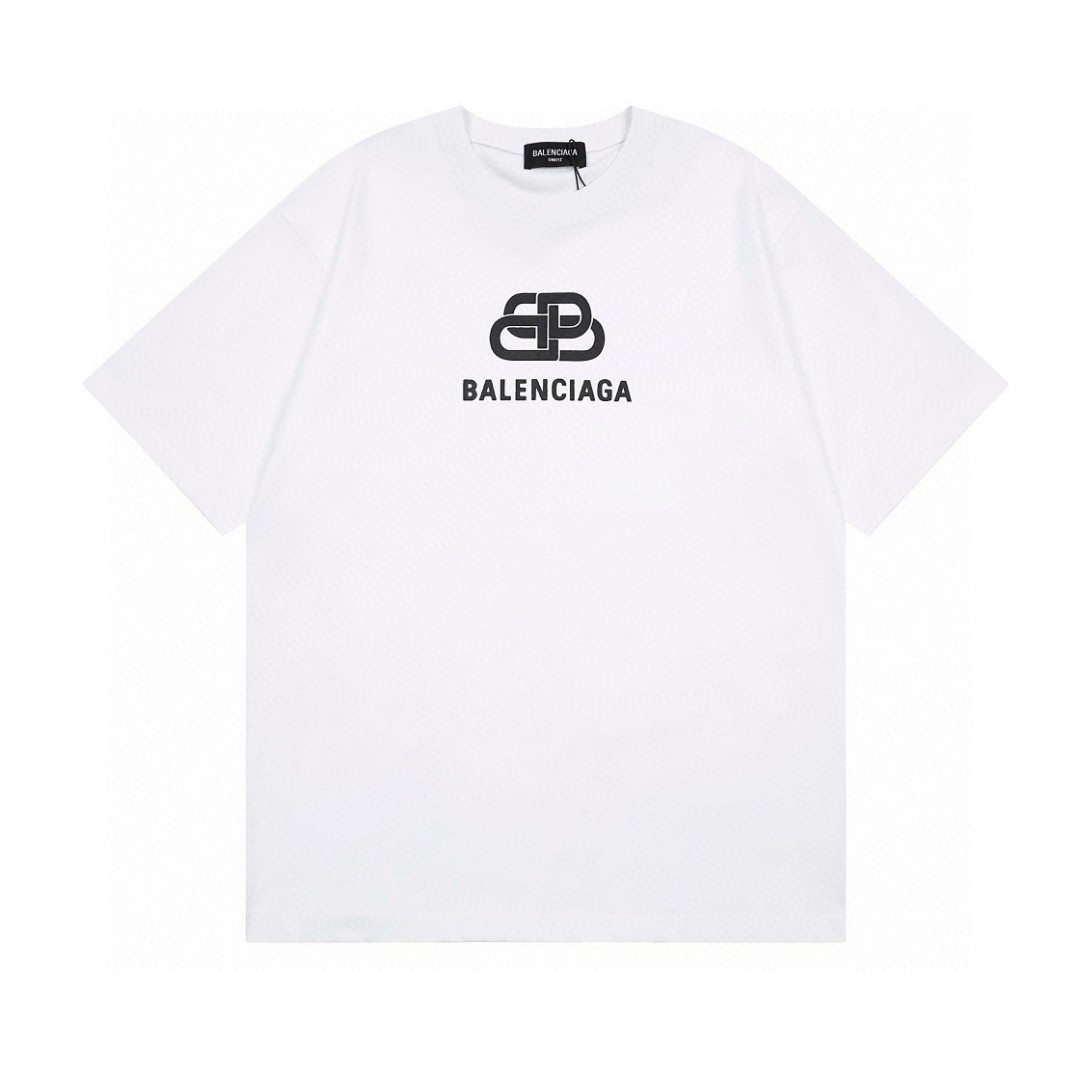Balenciaga 2025 SS Classic Logo Print Short Sleeve T-Shirt, White, Unisex