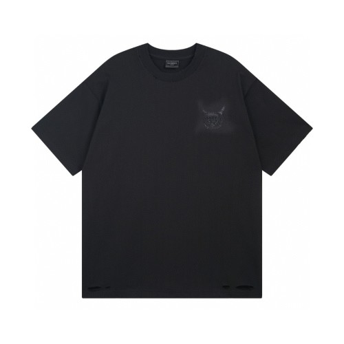 Balenciaga Men's Graphic Cotton T-Shirt - Black, Distressed Hem, Casual Wear 1 Balenciaga Men's Graphic Cotton T-Shirt - Black, Distressed Hem, Casual Wear