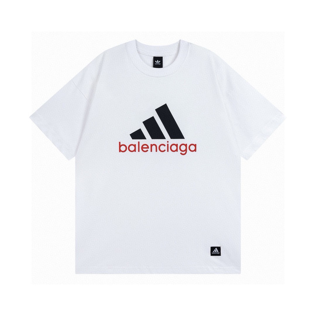 Balenciaga x Adidas White Printed Logo Short Sleeve T-Shirt