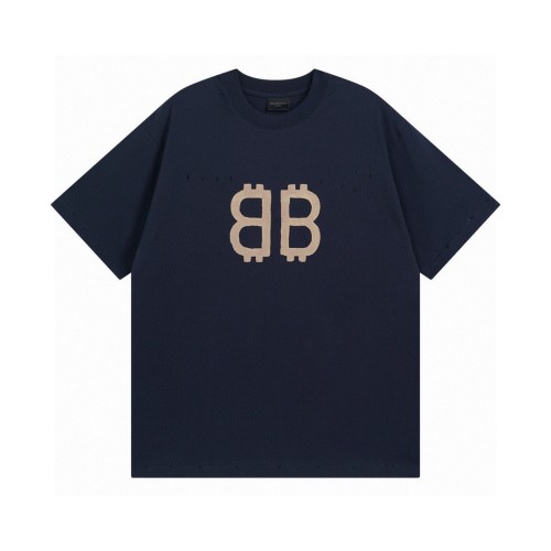 Balenciaga 2025 SS Vintage BB Logo T-Shirt, Distressed Cotton Tee, Unisex Style 1 Balenciaga 2025 SS Vintage BB Logo T-Shirt, Distressed Cotton Tee, Unisex Style