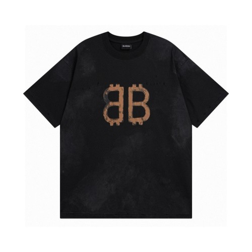Balenciaga 2025 SS Mud-Dyed Distressed Hand-Painted BB Short Sleeve T-Shirt 1 Balenciaga 2025 SS Mud-Dyed Distressed Hand-Painted BB Short Sleeve T-Shirt