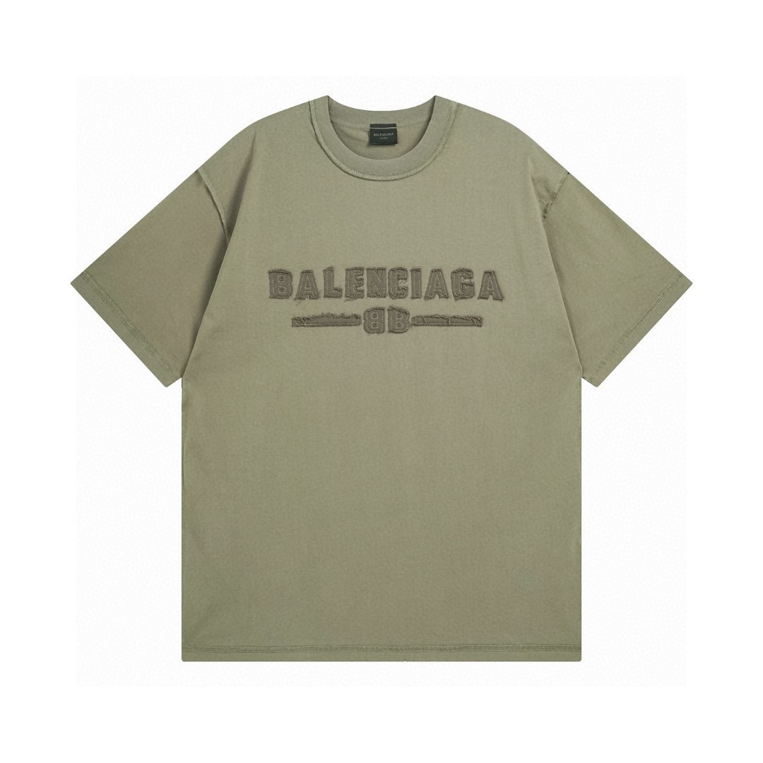 Balenciaga 2025 Logo Embroidered Washed Short Sleeve T-Shirt - Premium Quality