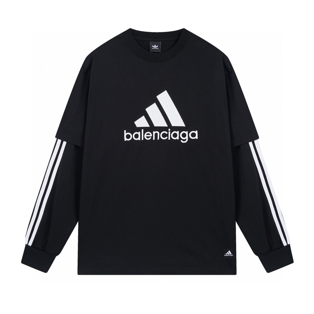Balenciaga x Adidas Black Long Sleeve T-Shirt Embroidered Logo Oversized Fit