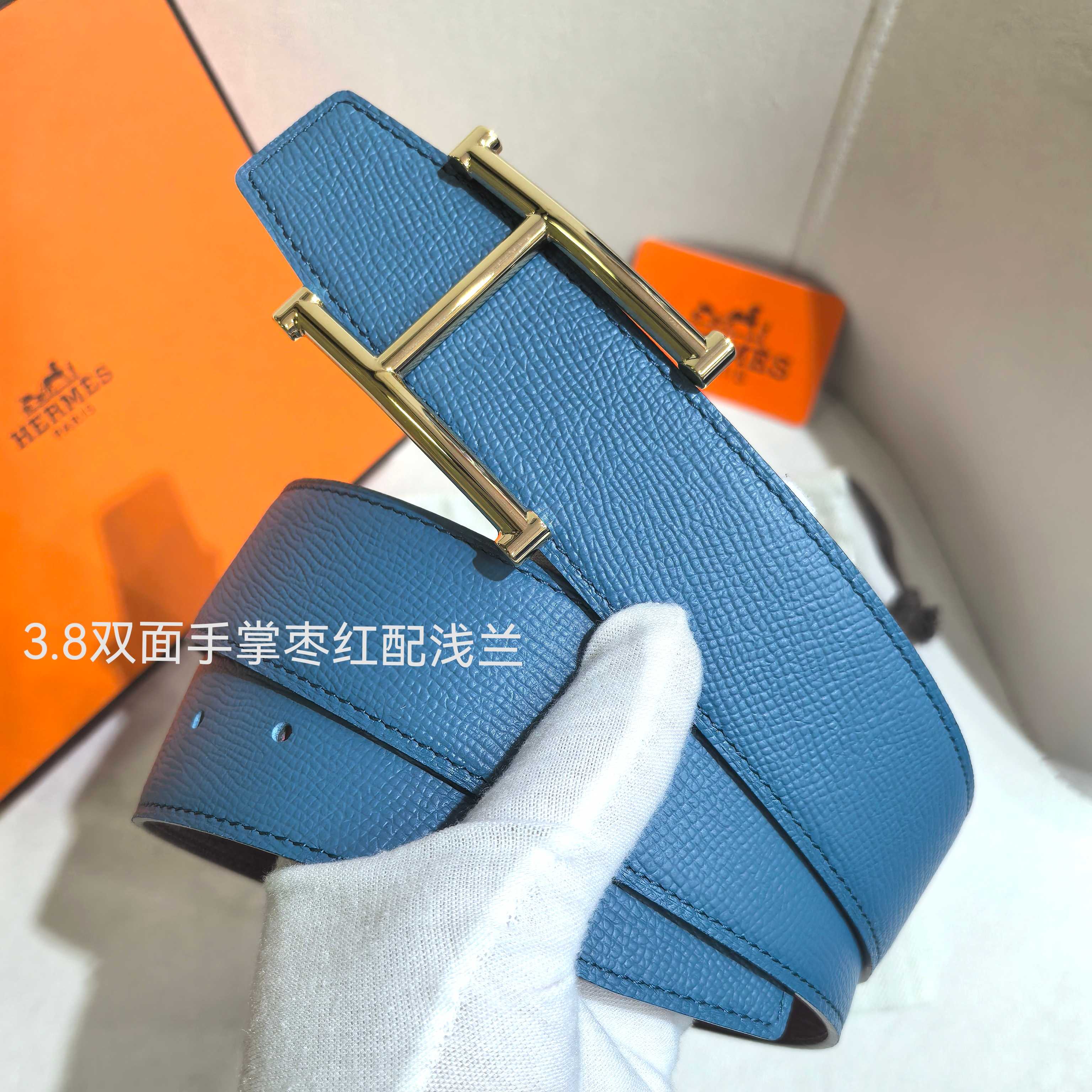 H JumPing 精品五金 搭配进口（黑）手掌纹皮 宽度38MM 以其精湛工艺高品质材料和经典设计备受