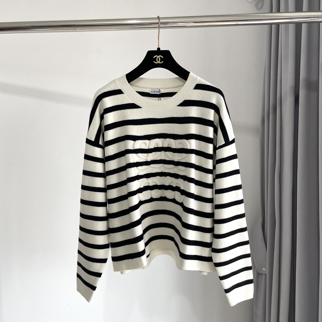 25秋冬 经典撞色条纹落肩袖针织衫颜色：图片色码数：S ～𠃊