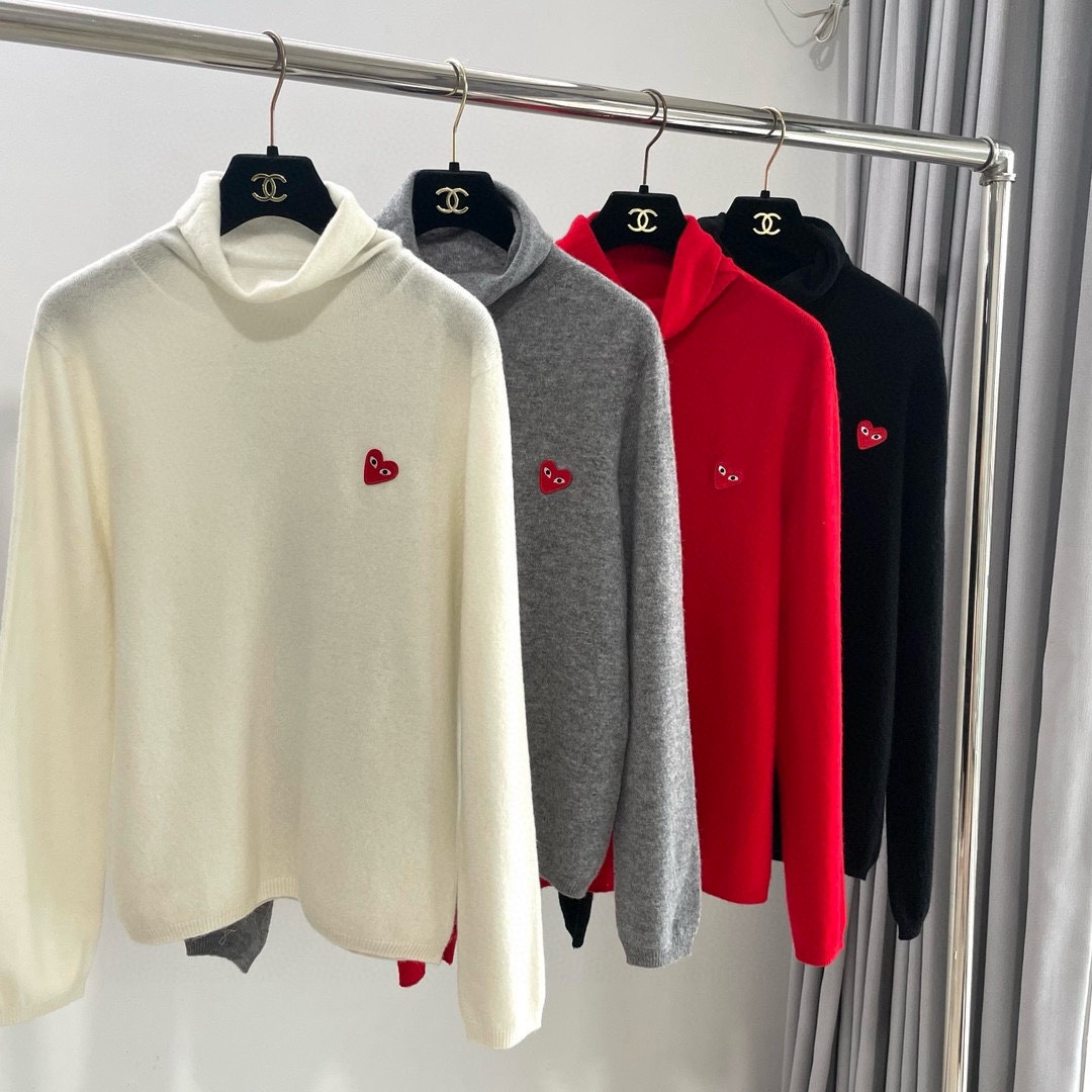 川久秋冬羊毛羊绒堆堆领针织衫打底毛衣保暖女宽松显瘦颜色：白色、灰色、红色、黑色码数：S ～𠃊