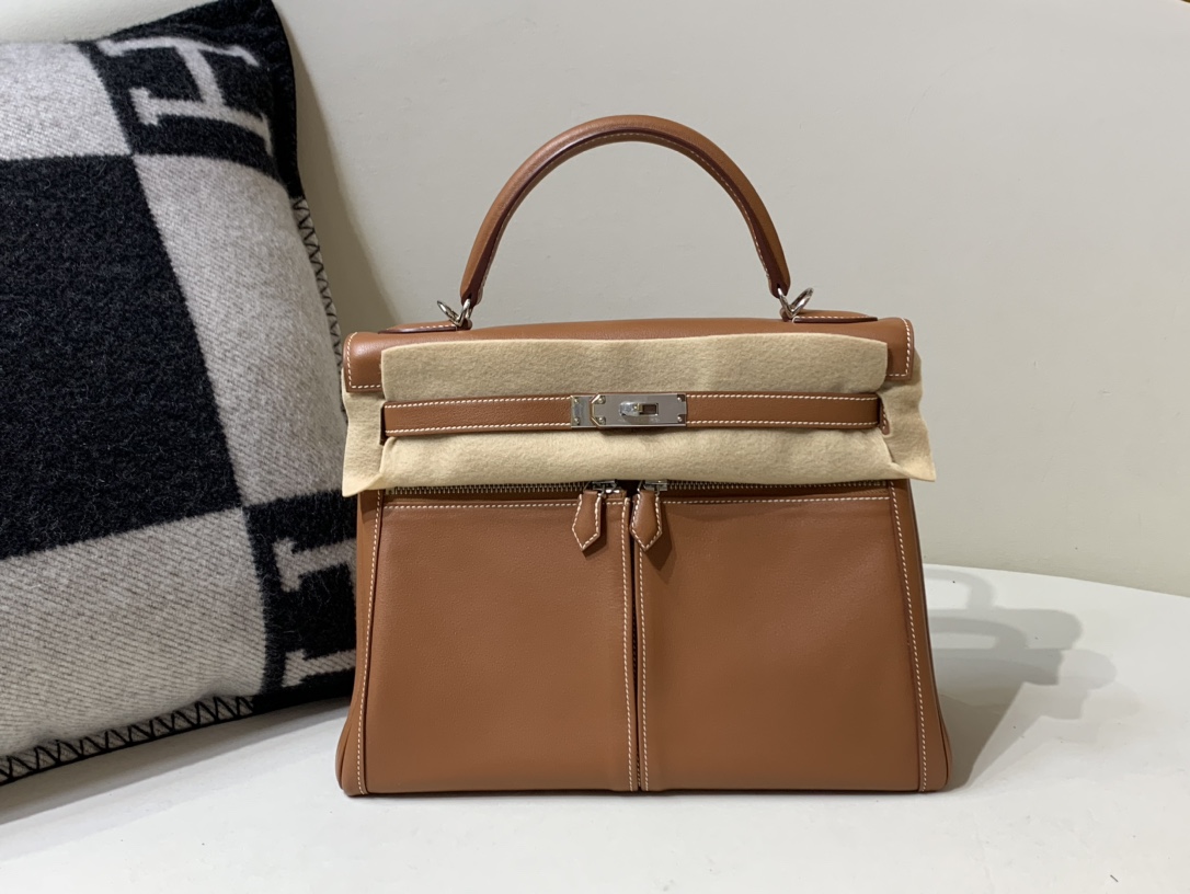 Hermes Kelly Torebki Torby typu crossbody i na ramię Brązowy Kolor kawy Srebrny sprzęt