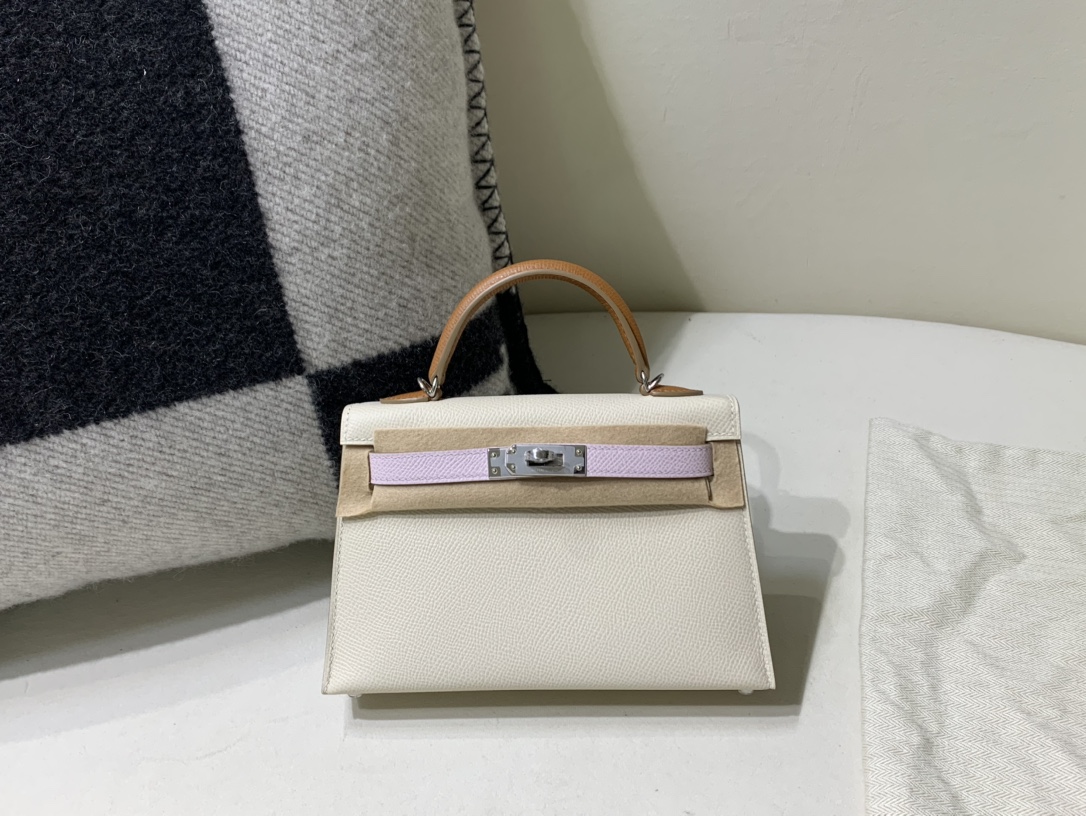 Hermes Kelly Torebki Torby typu crossbody i na ramię Brązowy Kolor kawy Szejk mleczny biały Fioletowy Biały Srebrny sprzęt Mini