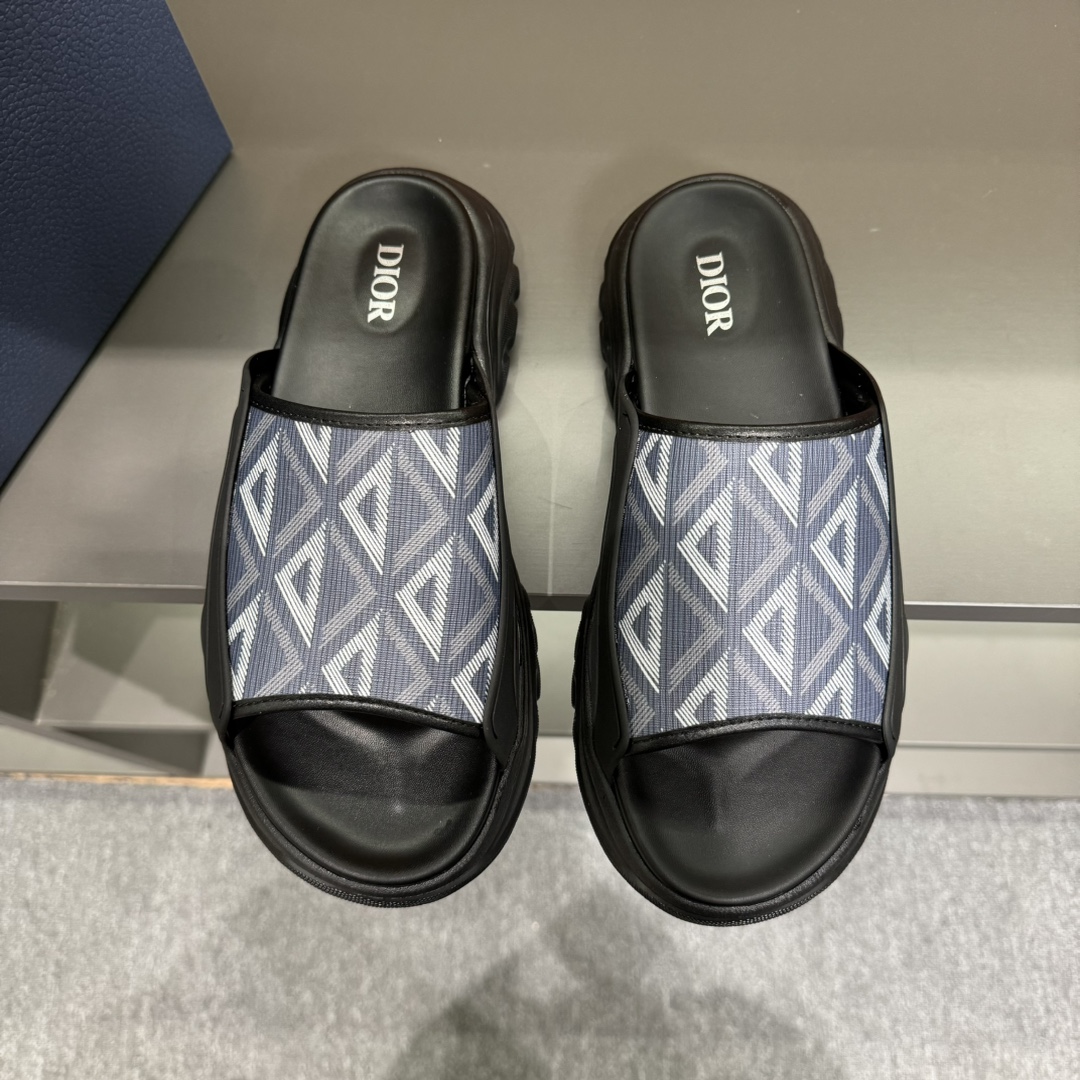 Dior Shoes Sandals Slippers Beige Black Embroidery Cowhide Rubber Sheepskin Oblique Sweatpants