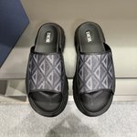 Dior Shoes Sandals Slippers Beige Black Embroidery Cowhide Rubber Sheepskin Oblique Sweatpants