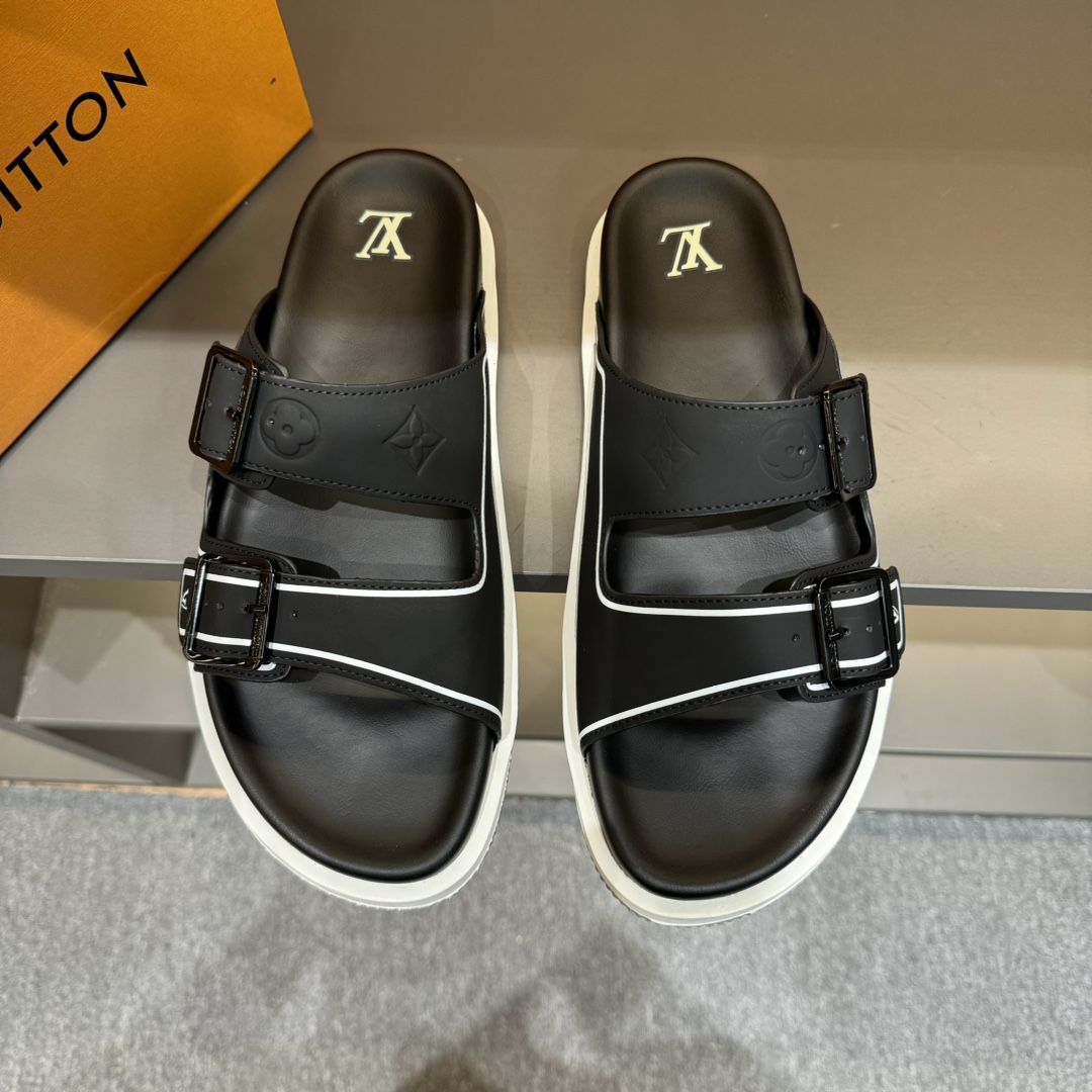 Louis Vuitton Shoes Sandals Slippers Printing Cowhide Rubber