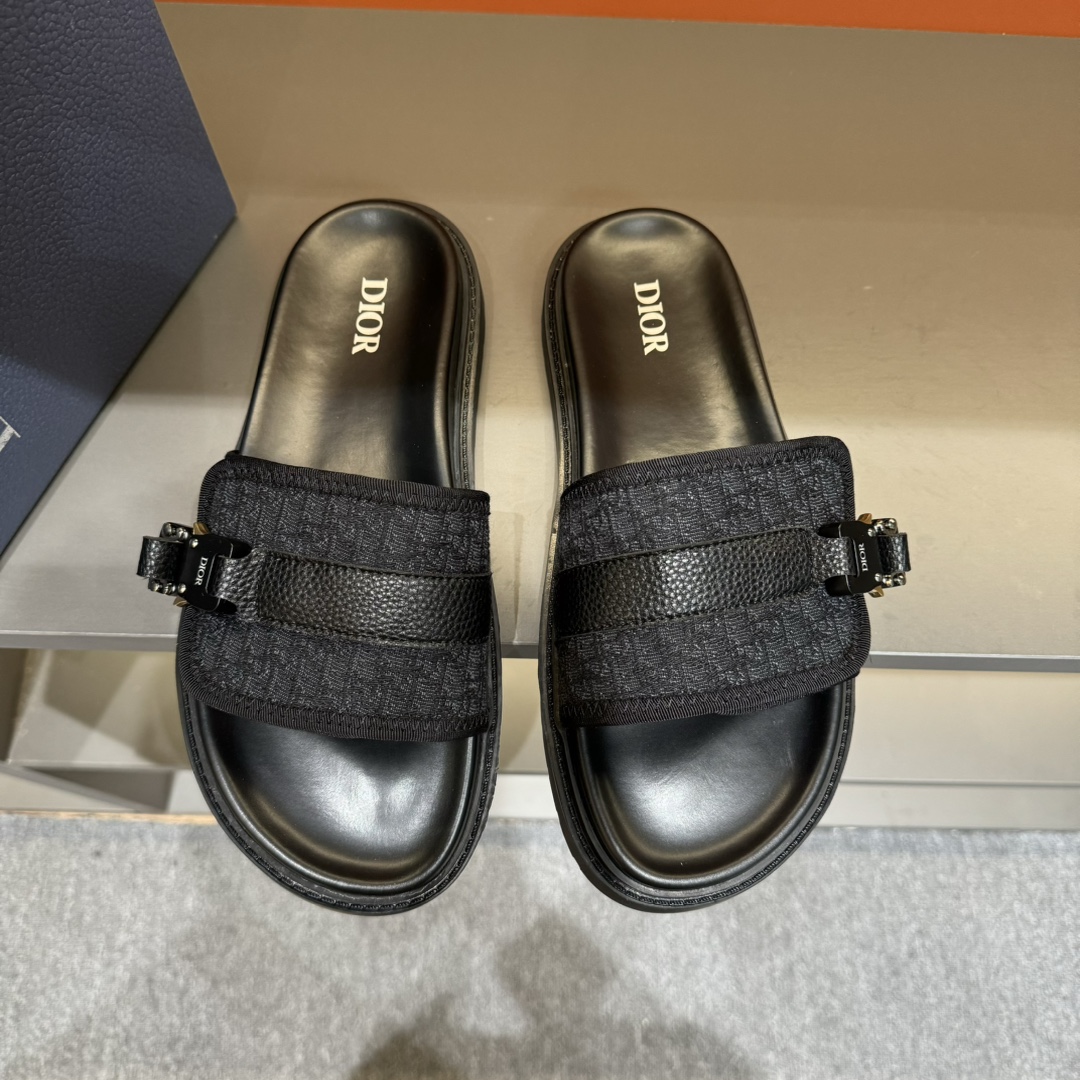 Replica online
 Dior Scarpe Sandali Pantofole Beige Nero Ricamo Pelle bovina Gomma di pecora Oblique Pantaloni da tuta
