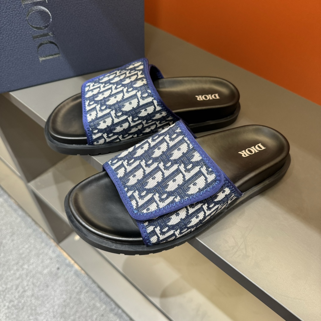 [DIOR] P: Talla: 38-45 Chanclas de verano para hombre de alta gama Dior, con empeine electrobordado 