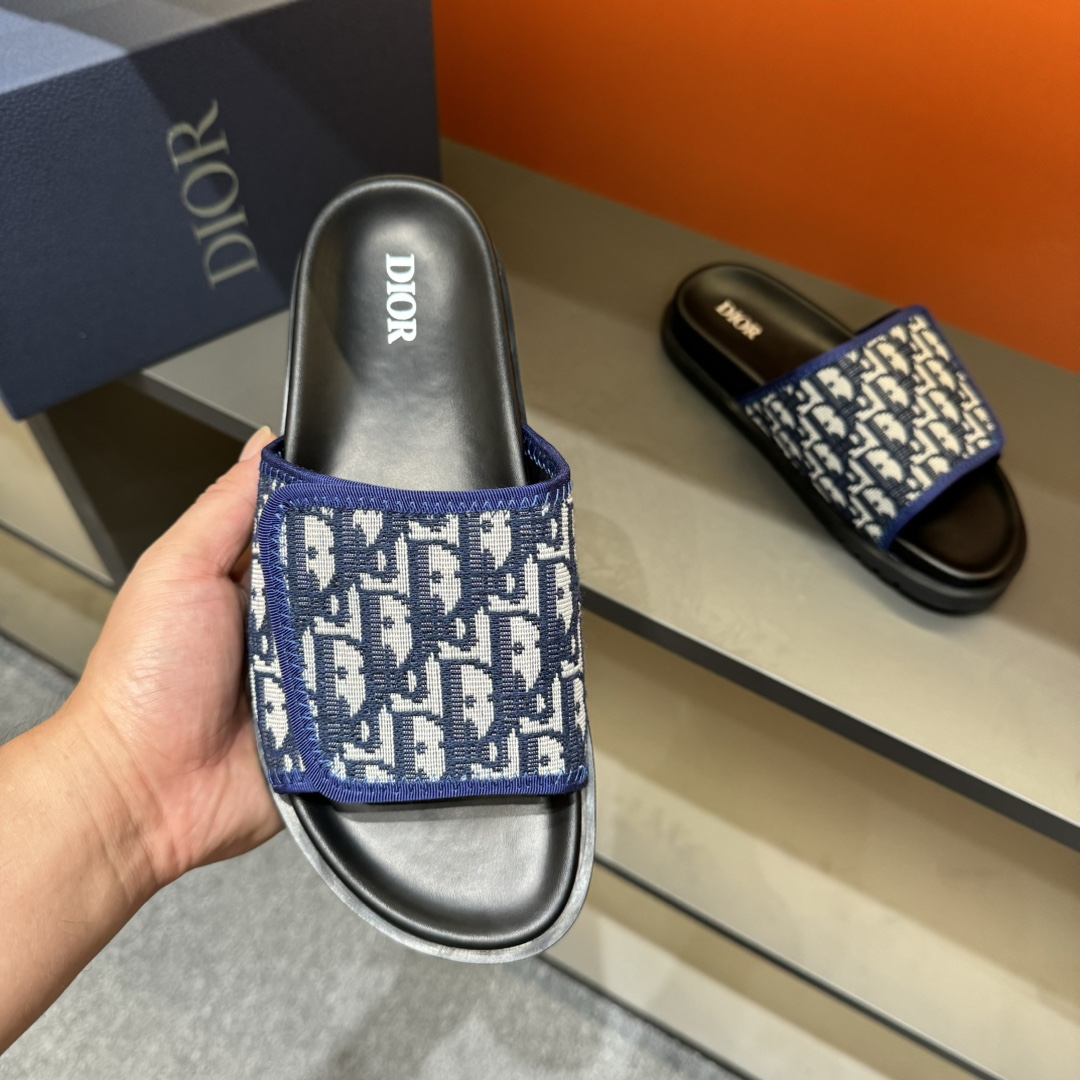 [DIOR] P: Talla: 38-45 Chanclas de verano para hombre de alta gama Dior, con empeine electrobordado 