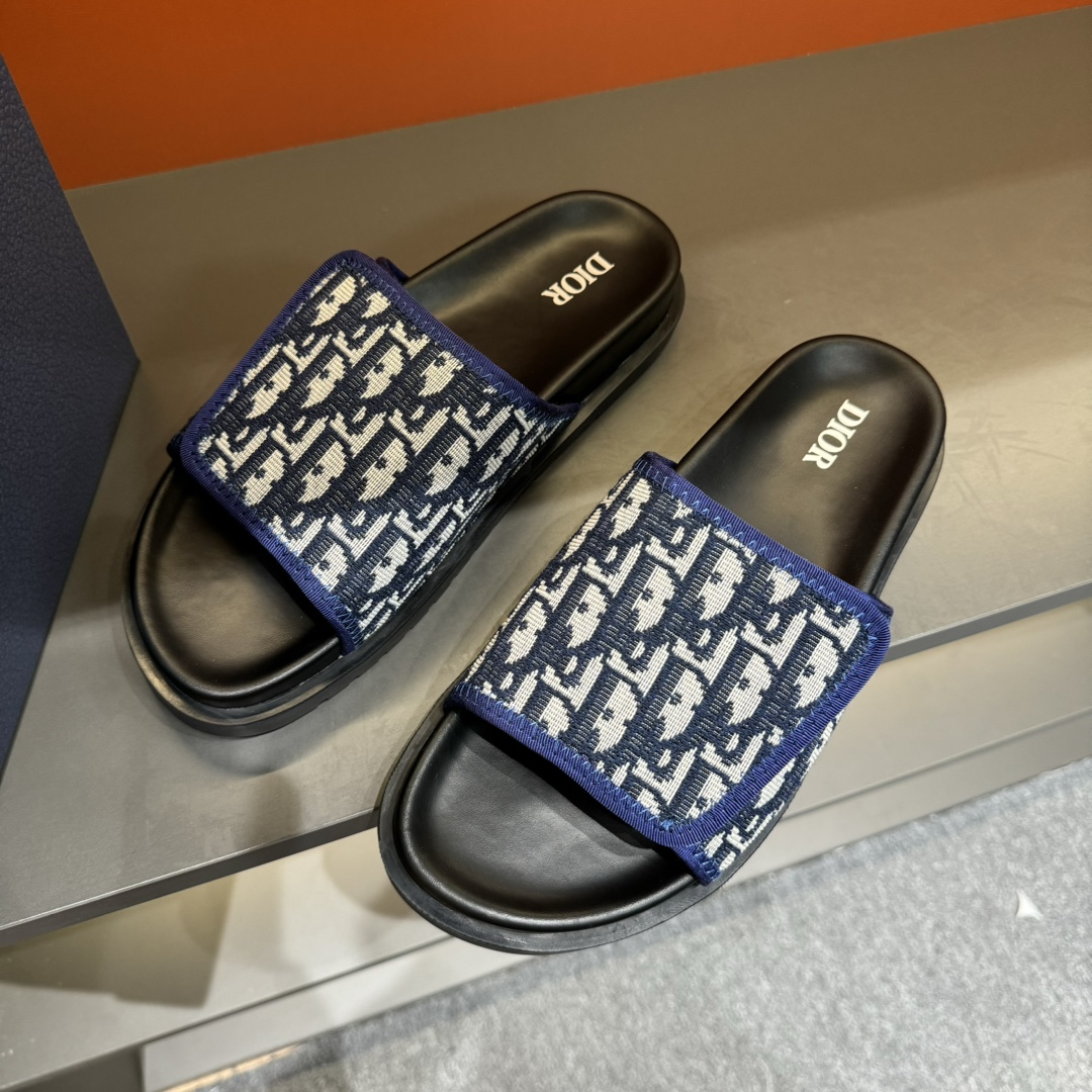 [DIOR] P: Talla: 38-45 Chanclas de verano para hombre de alta gama Dior, con empeine electrobordado 