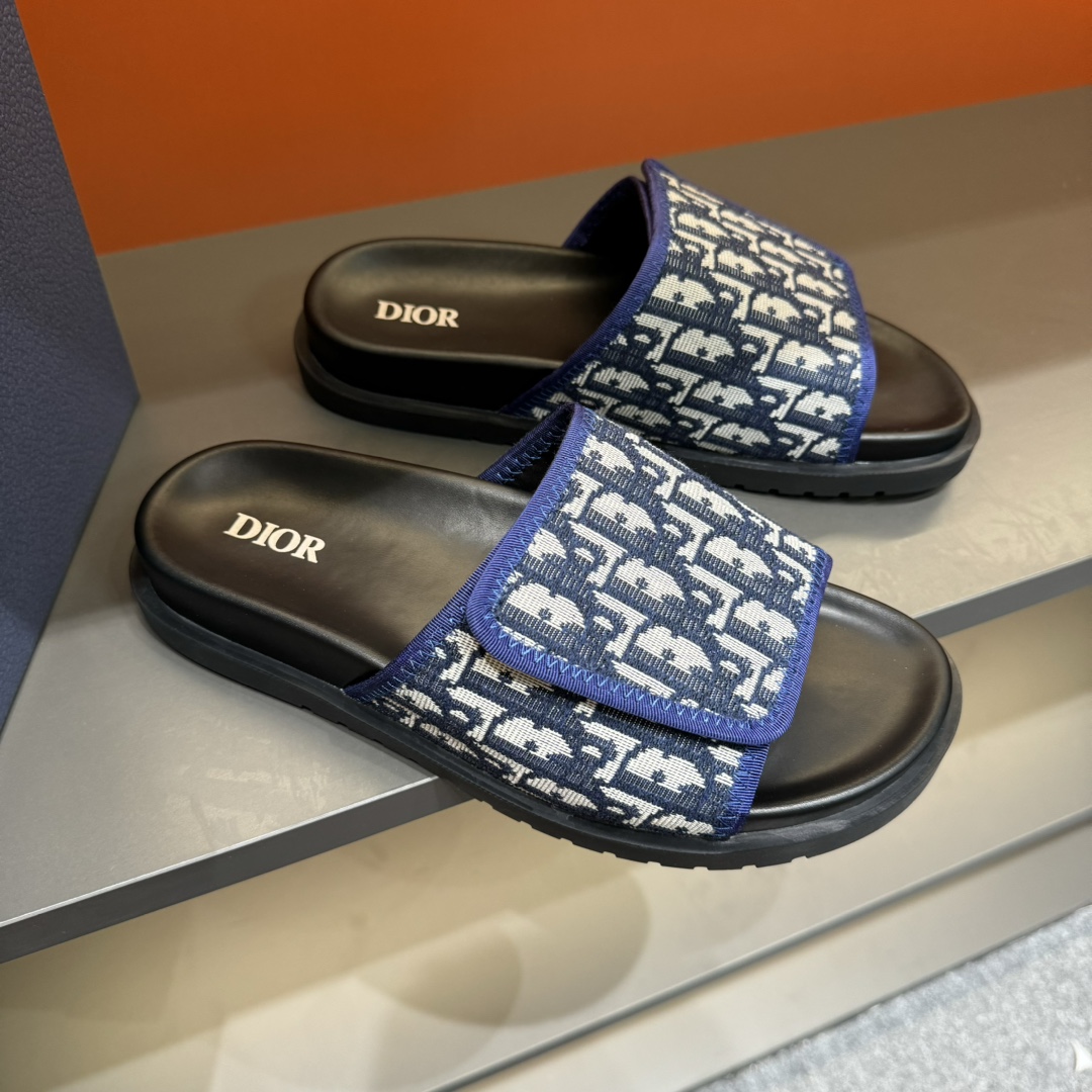 [DIOR] P: Talla: 38-45 Chanclas de verano para hombre de alta gama Dior, con empeine electrobordado 
