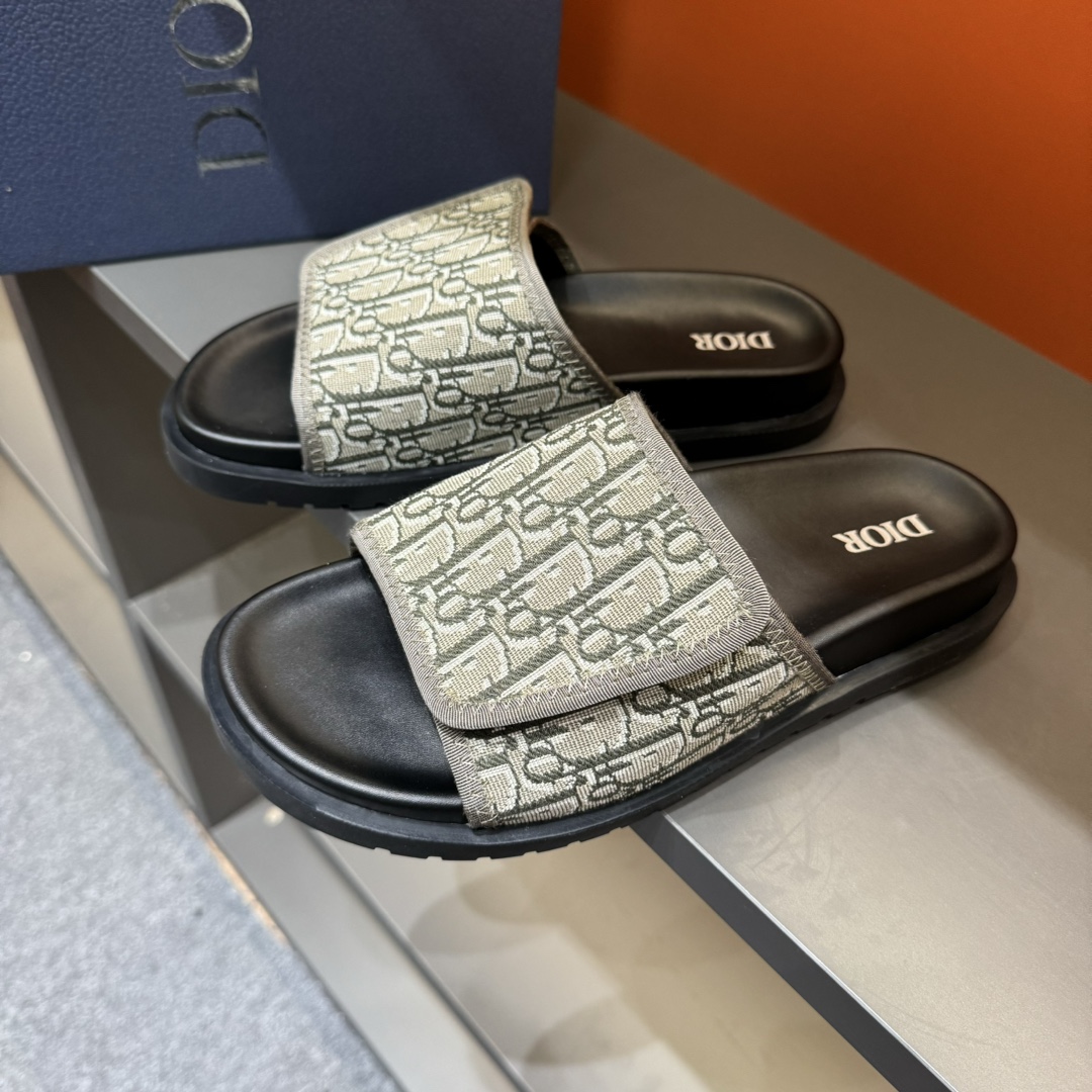 [DIOR] P: Talla: 38-45 Chanclas de verano para hombre de alta gama Dior, con empeine electrobordado 
