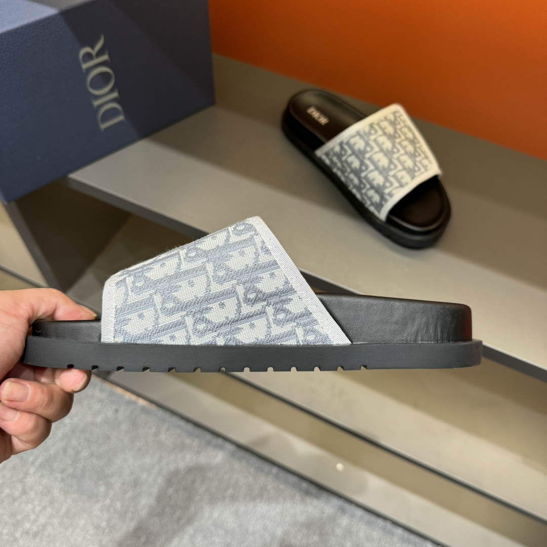 [DIOR] P: Talla: 38-45 Chanclas de verano para hombre de alta gama Dior, con empeine electrobordado 