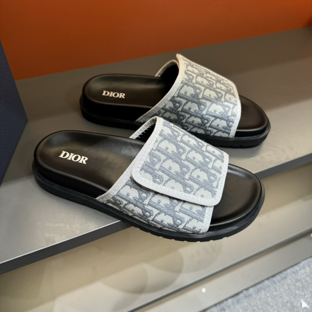 [DIOR] P: Talla: 38-45 Chanclas de verano para hombre de alta gama Dior, con empeine electrobordado 