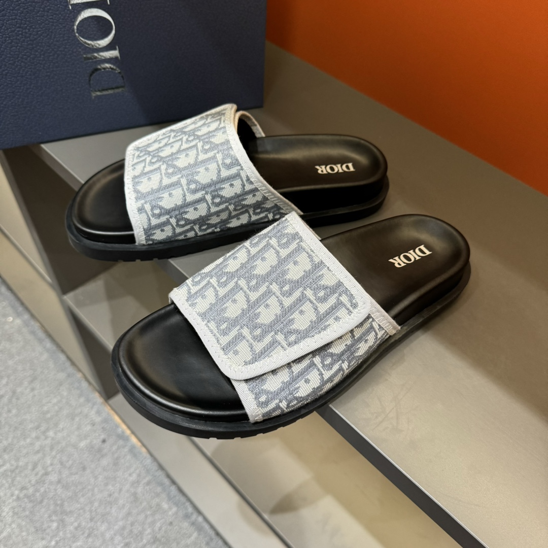 [DIOR] P: Talla: 38-45 Chanclas de verano para hombre de alta gama Dior, con empeine electrobordado 