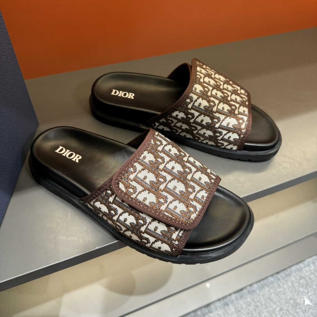 [DIOR] P: Talla: 38-45 Chanclas de verano para hombre de alta gama Dior, con empeine electrobordado 