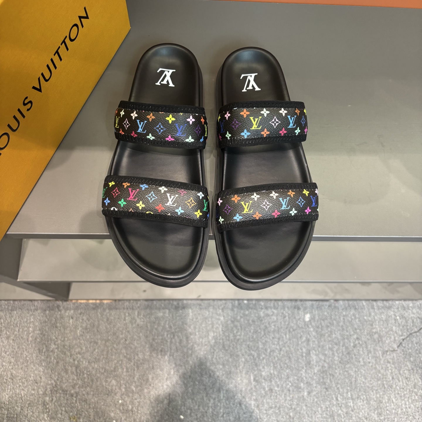 Louis Vuitton Men's Summer Multicolor Monogram Slides Sandals 1 Louis Vuitton Men's Summer Multicolor Monogram Slides Sandals