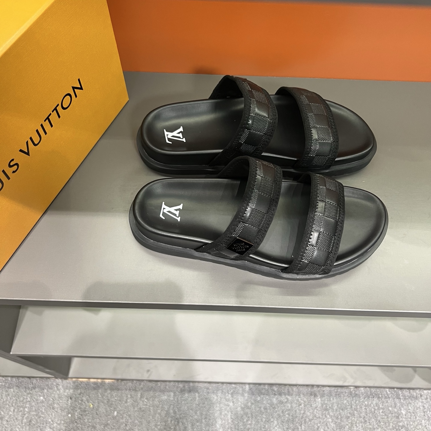 Louis Vuitton Men's Black Damier Adjustable Slide Sandals - Comfort & Style 4 i1747027907936 3618 0 2