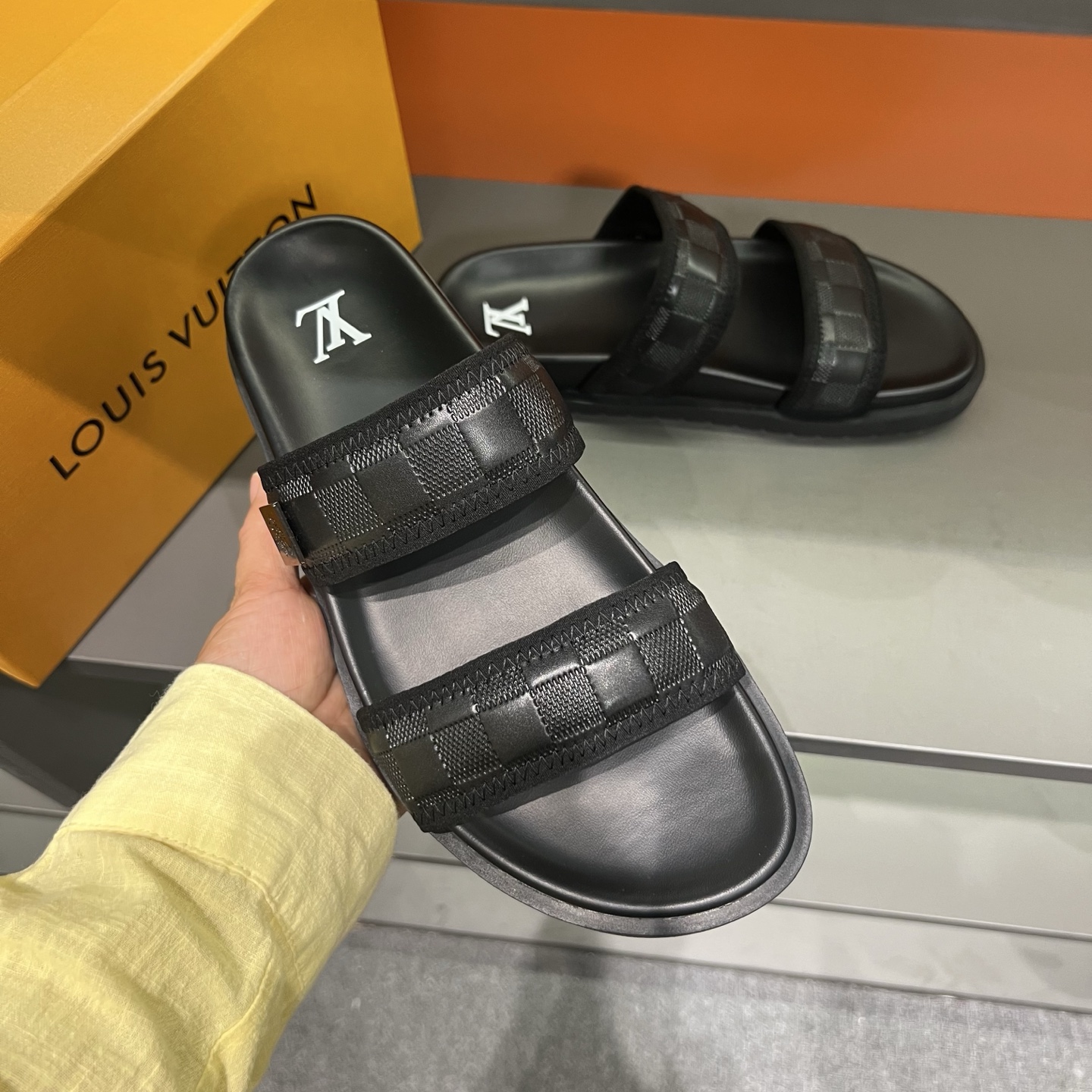 Louis Vuitton Men's Black Damier Adjustable Slide Sandals - Comfort & Style 7 i1747027908033 3480 0 5
