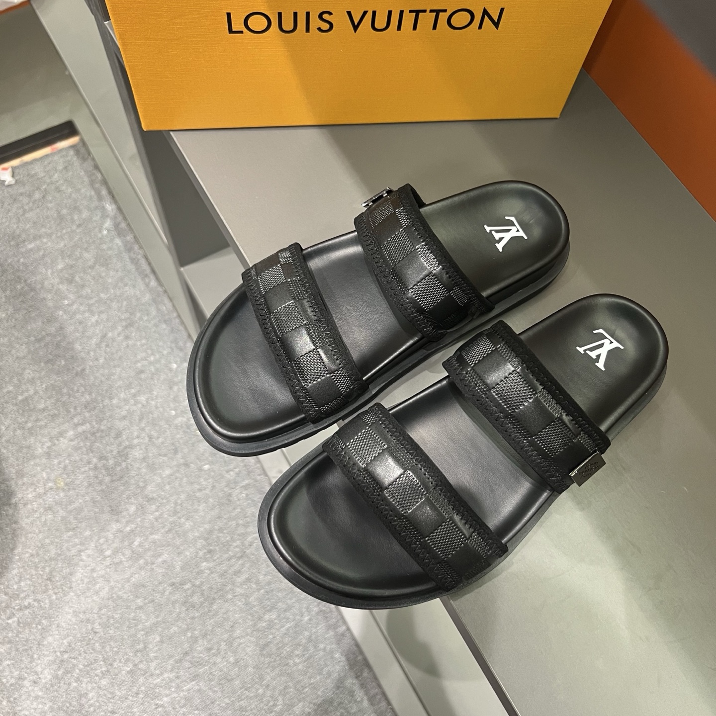Louis Vuitton Men's Black Damier Adjustable Slide Sandals - Comfort & Style 3 i1747027908054 9396 0 1