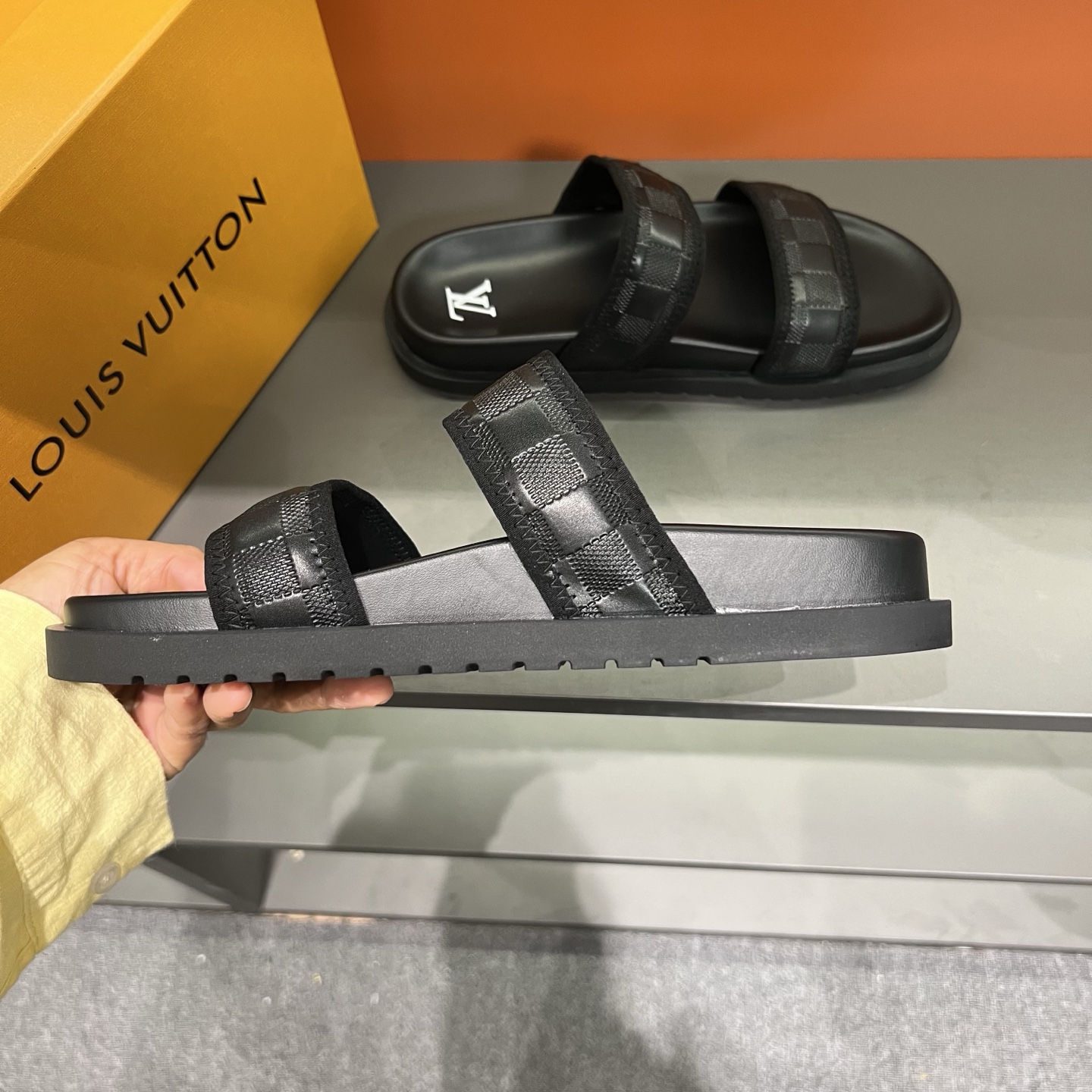 Louis Vuitton Men's Black Damier Adjustable Slide Sandals - Comfort & Style 8 i1747027908139 4873 0 6