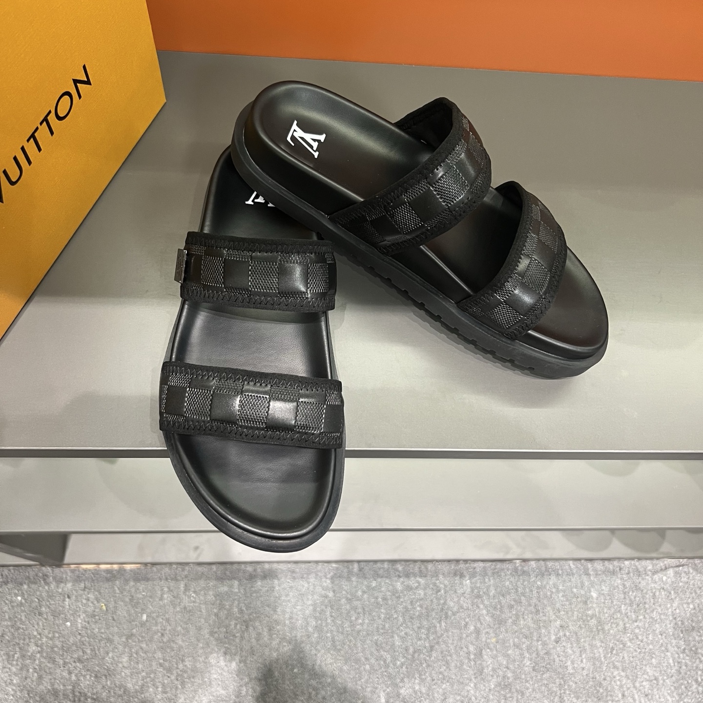 Louis Vuitton Men's Black Damier Adjustable Slide Sandals - Comfort & Style 5 i1747027908152 1847 0 3