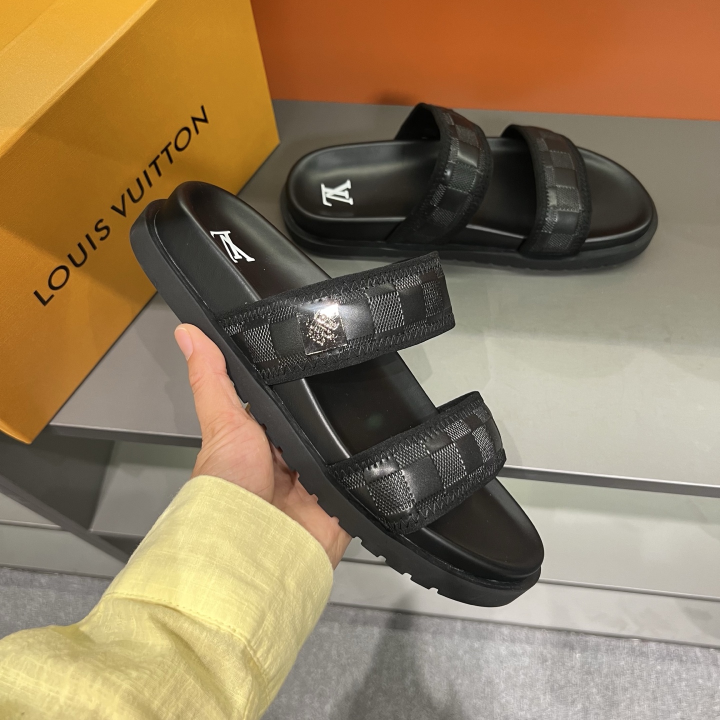 Louis Vuitton Men's Black Damier Adjustable Slide Sandals - Comfort & Style 6 i1747027909479 8238 0 4