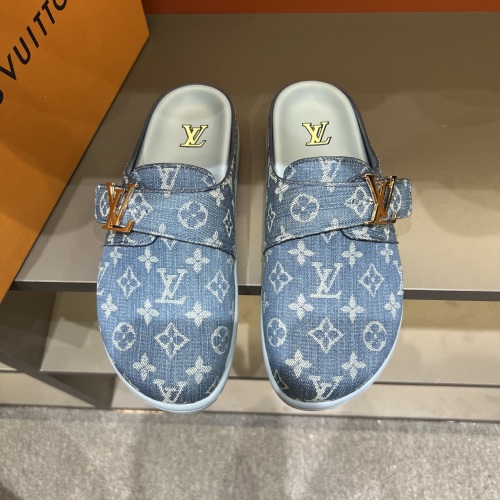 Louis Vuitton Easy Denim Monogram Mules Adjustable Strap Lightweight Comfort