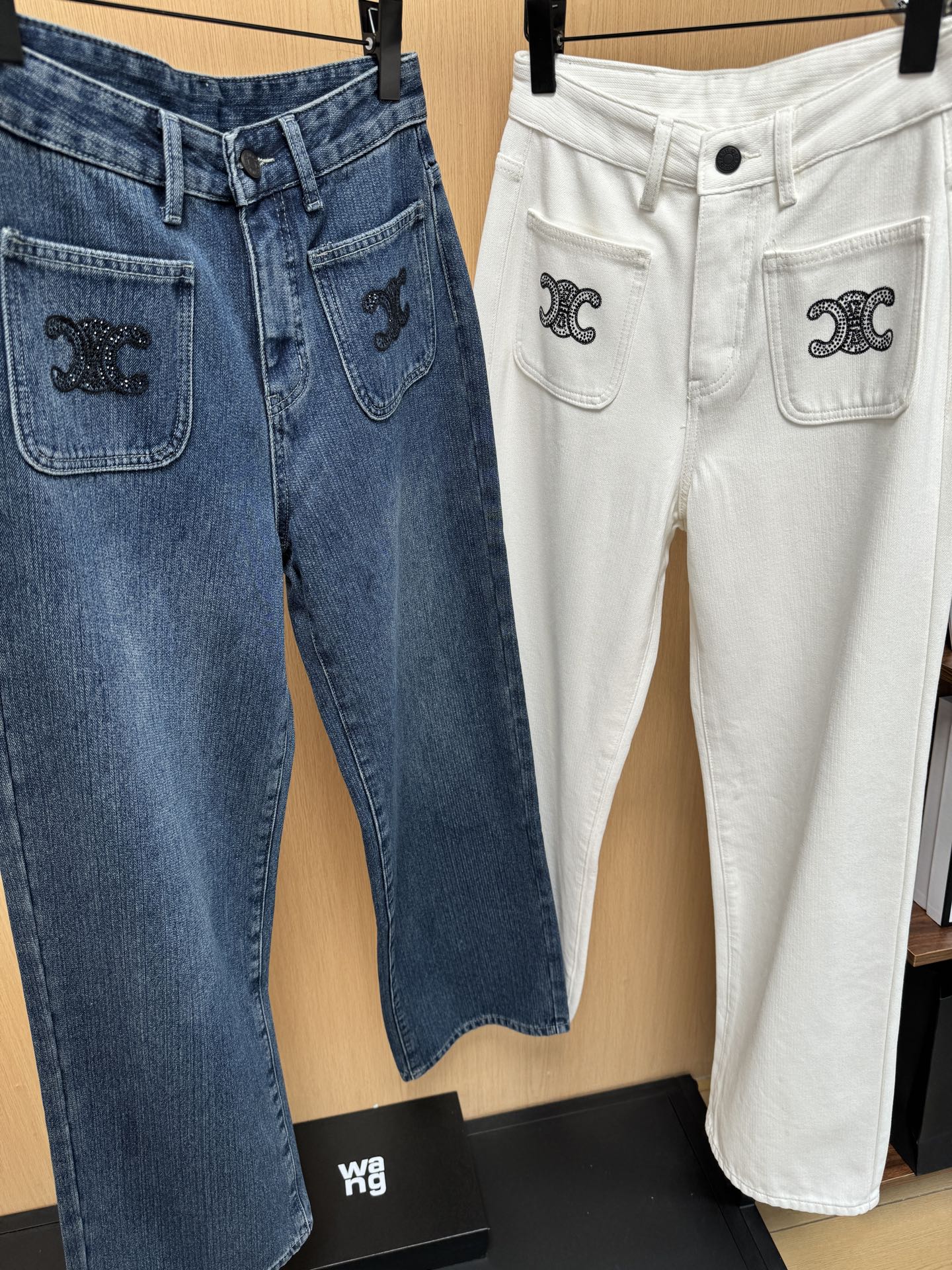 Celine Straight-Leg Jeans with Rhinestone Trim & Triomphe Pocket Detail 4 i1762509422789 9484 0 2