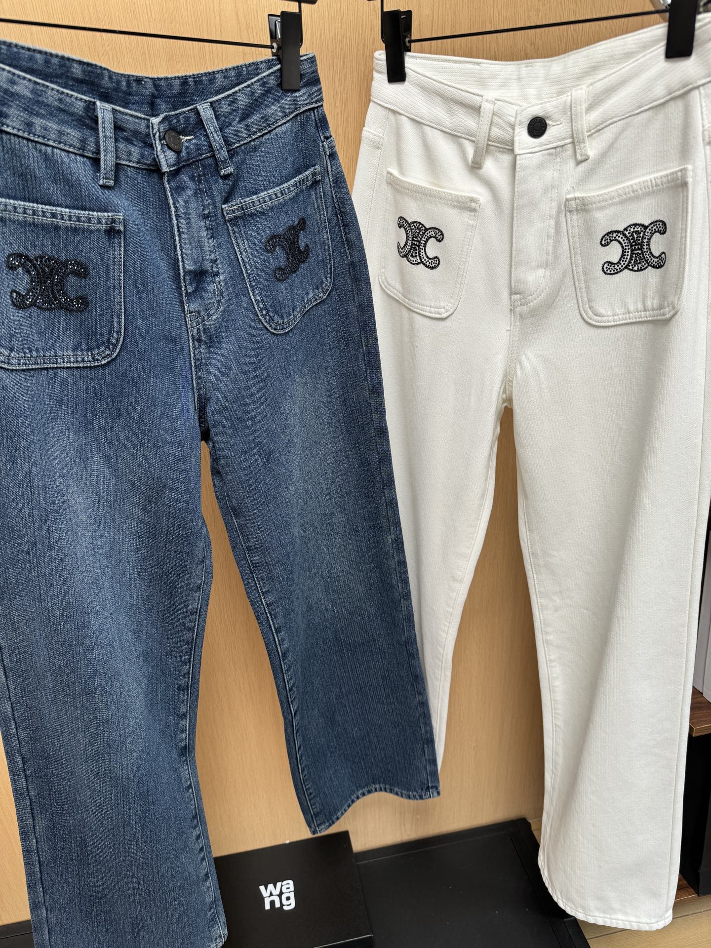 Celine Straight-Leg Jeans with Rhinestone Trim & Triomphe Pocket Detail 5 i1762509422936 7078 0 8