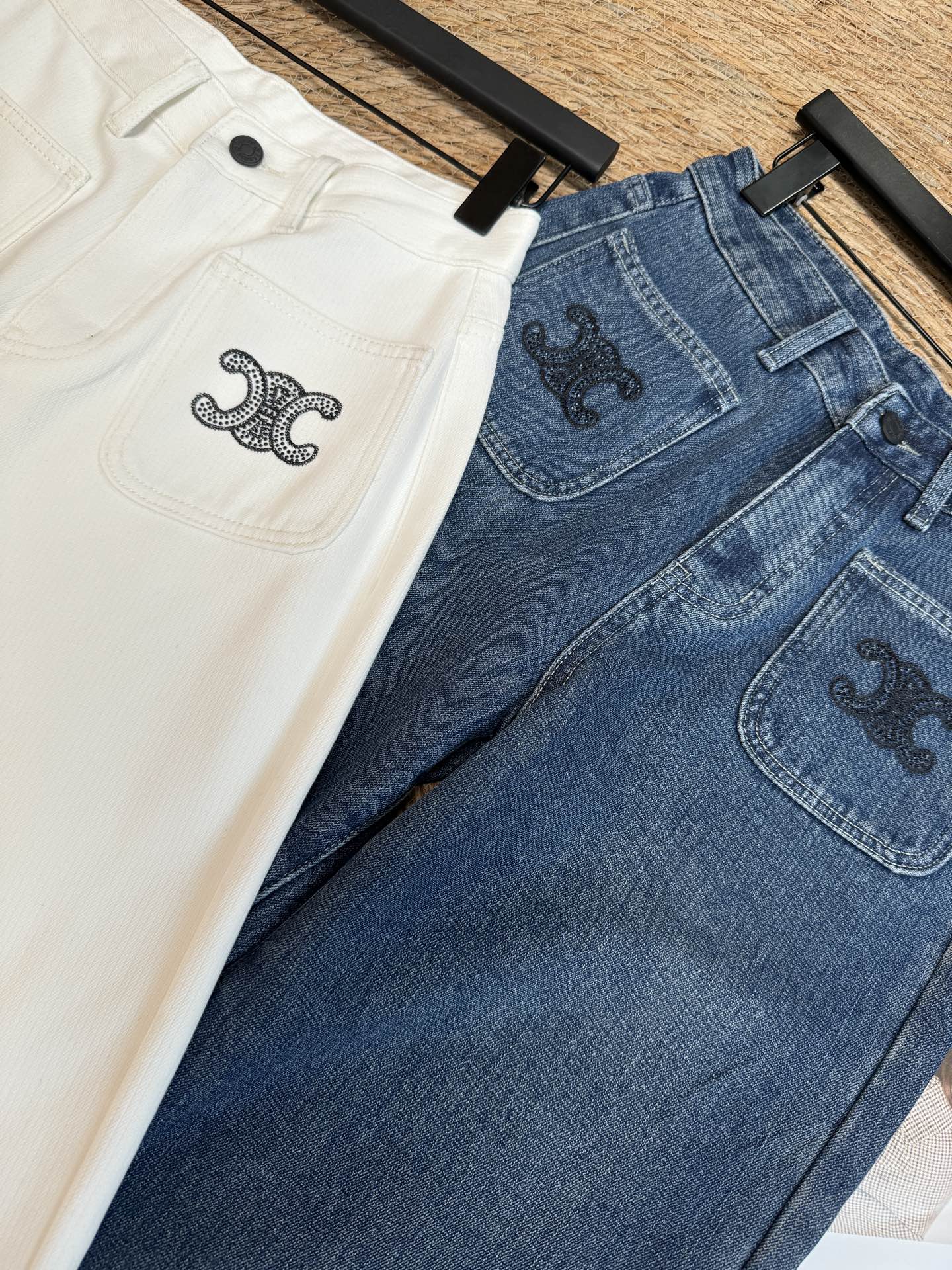 Celine Straight-Leg Jeans with Rhinestone Trim & Triomphe Pocket Detail 8 i1762509422961 3665 0 5