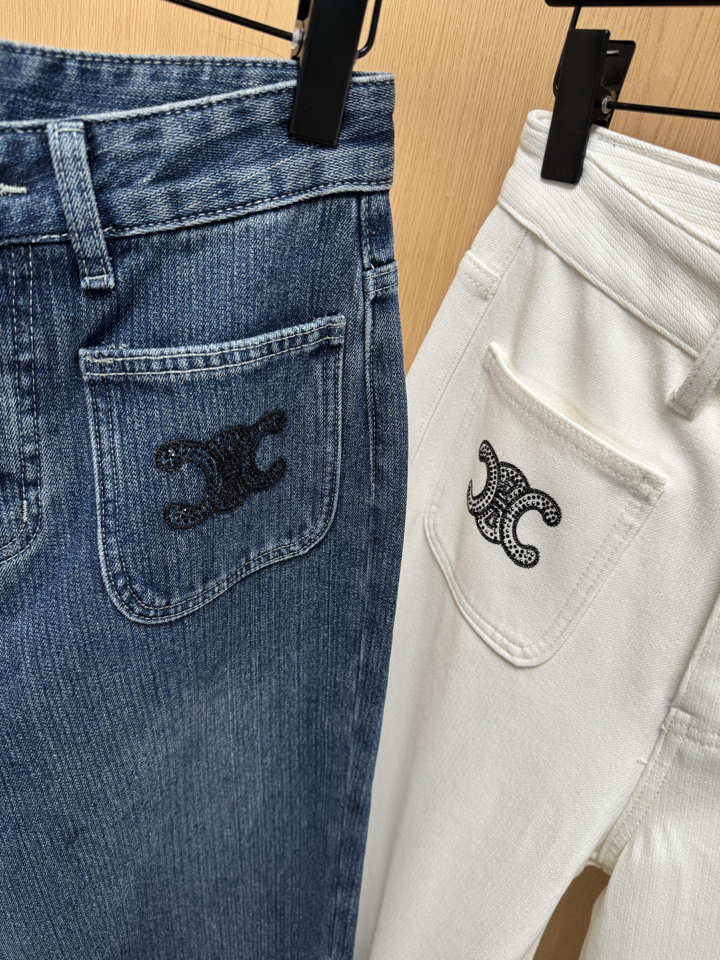 Celine Straight-Leg Jeans with Rhinestone Trim & Triomphe Pocket Detail 6 i1762509424768 8773 0 3