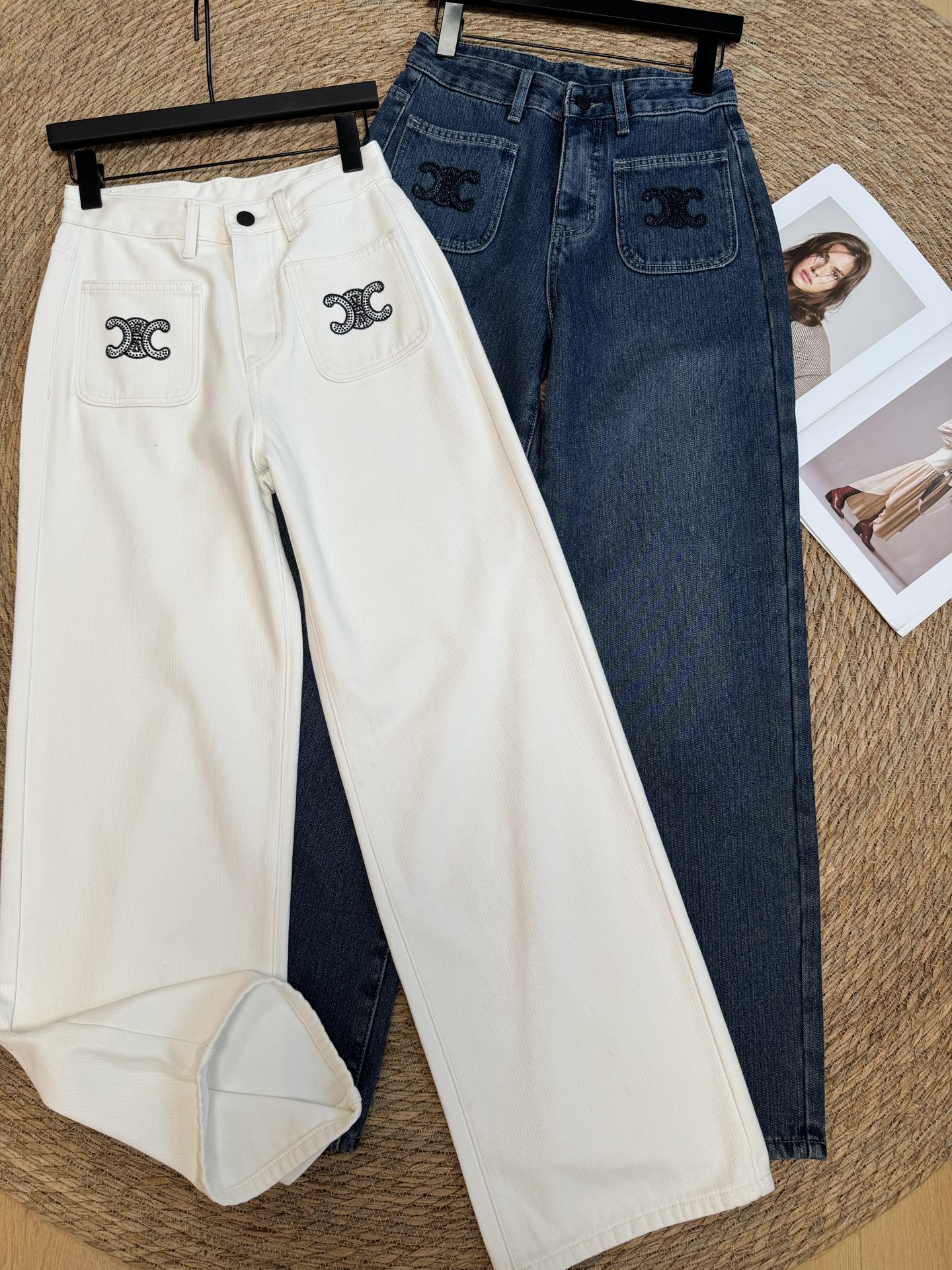 Celine Straight-Leg Jeans with Rhinestone Trim & Triomphe Pocket Detail 7 i1762509424818 7148 0 4