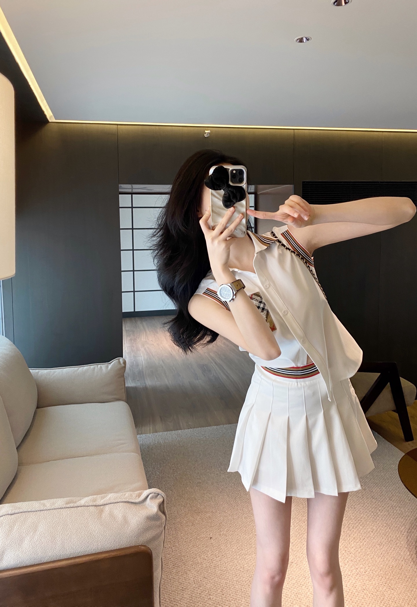 BURERR Polo Collar Plaid Skirt Set, Stylish and Timeless Outfit for Women