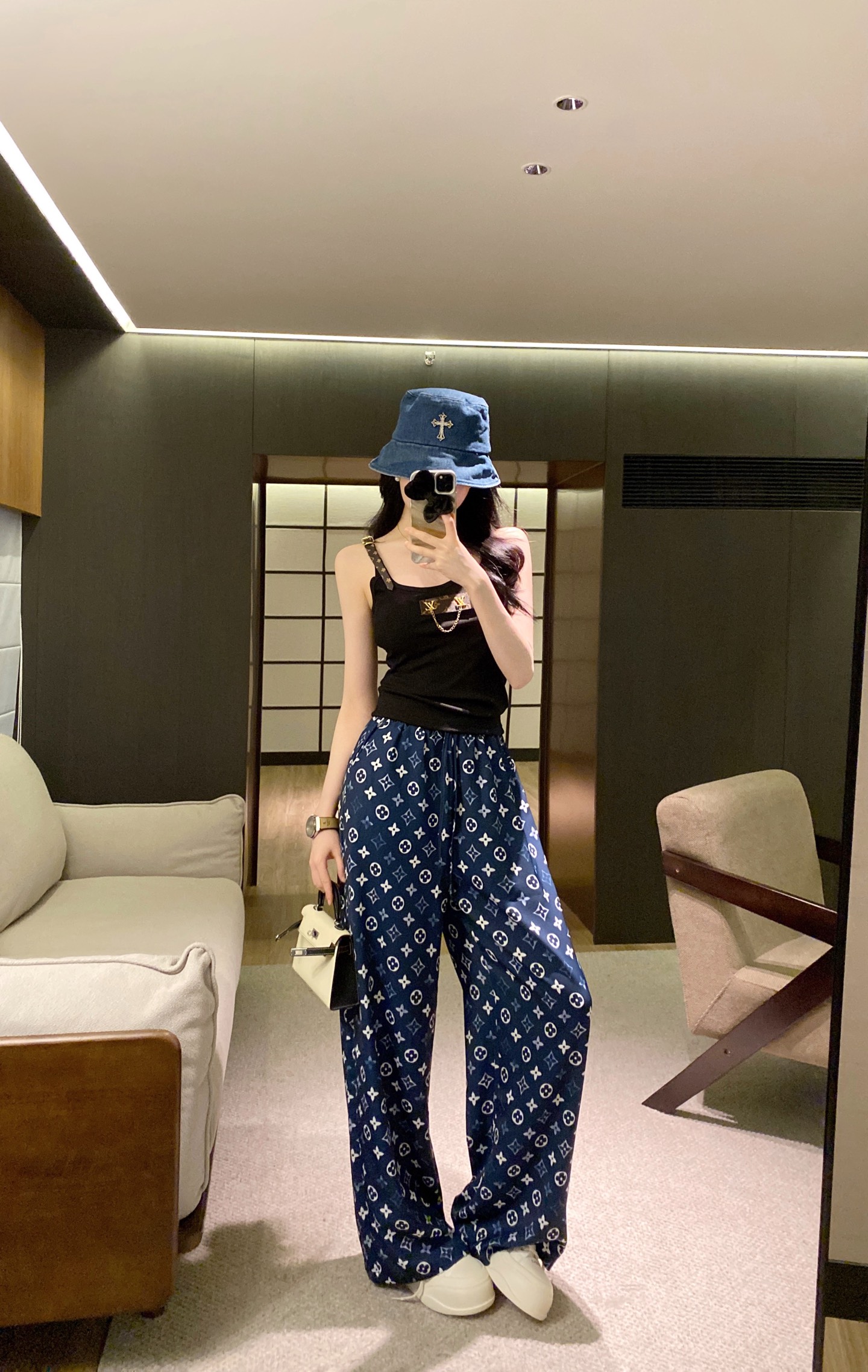 Louis Vuitton 2025SS Acetate Monogram Print Casual Wide Leg Pants