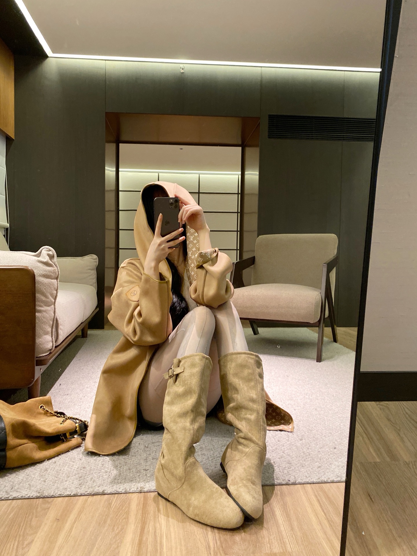 Louis Vuitton Inspired Suede Trench Coat - Chic Hooded Outerwear