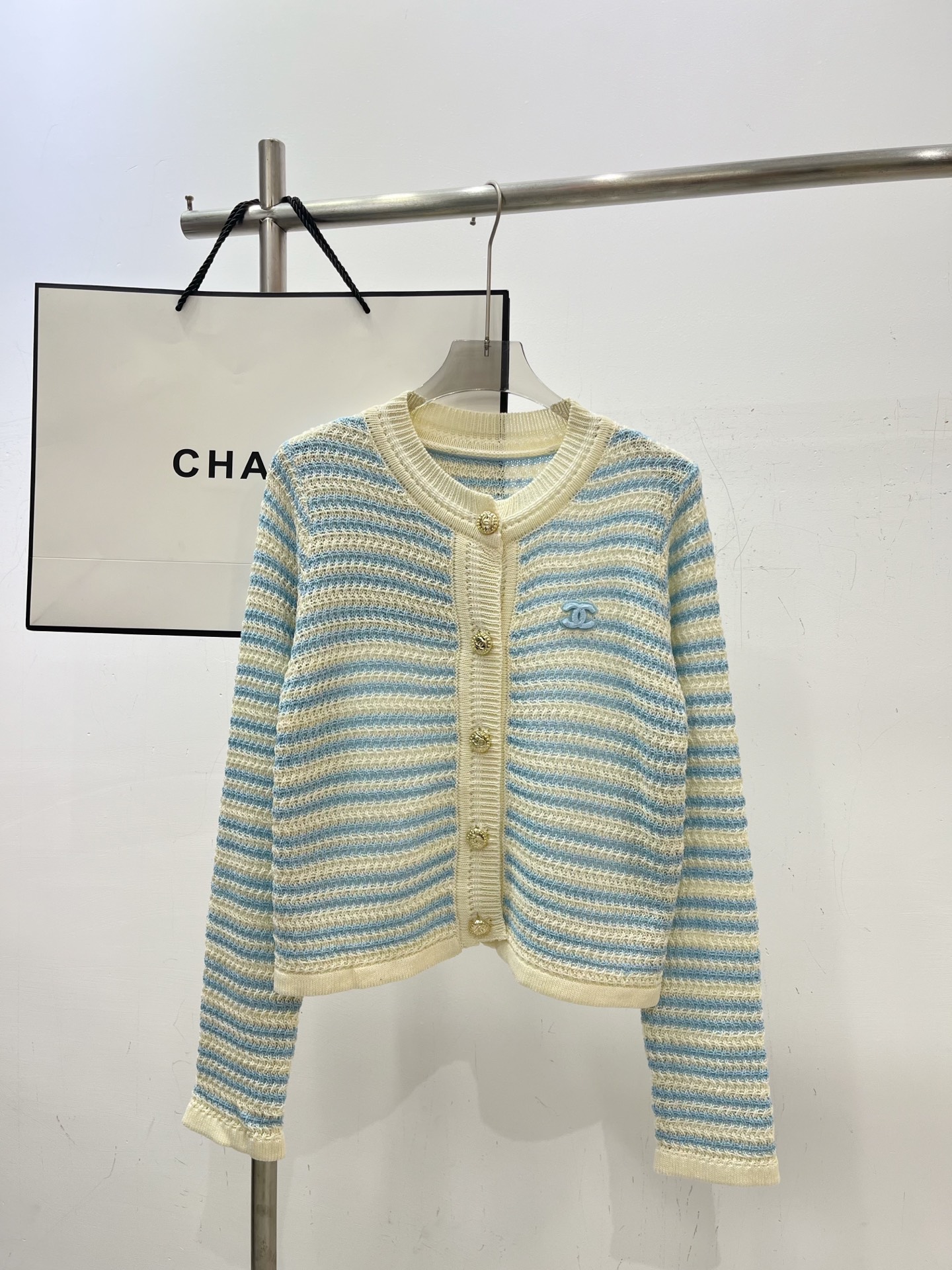 NO:461906,Real photos CH* blue striped cardigan, alexander wang19860909实拍图CH*蓝色条纹开衫,,alexander wang,Women's clothing