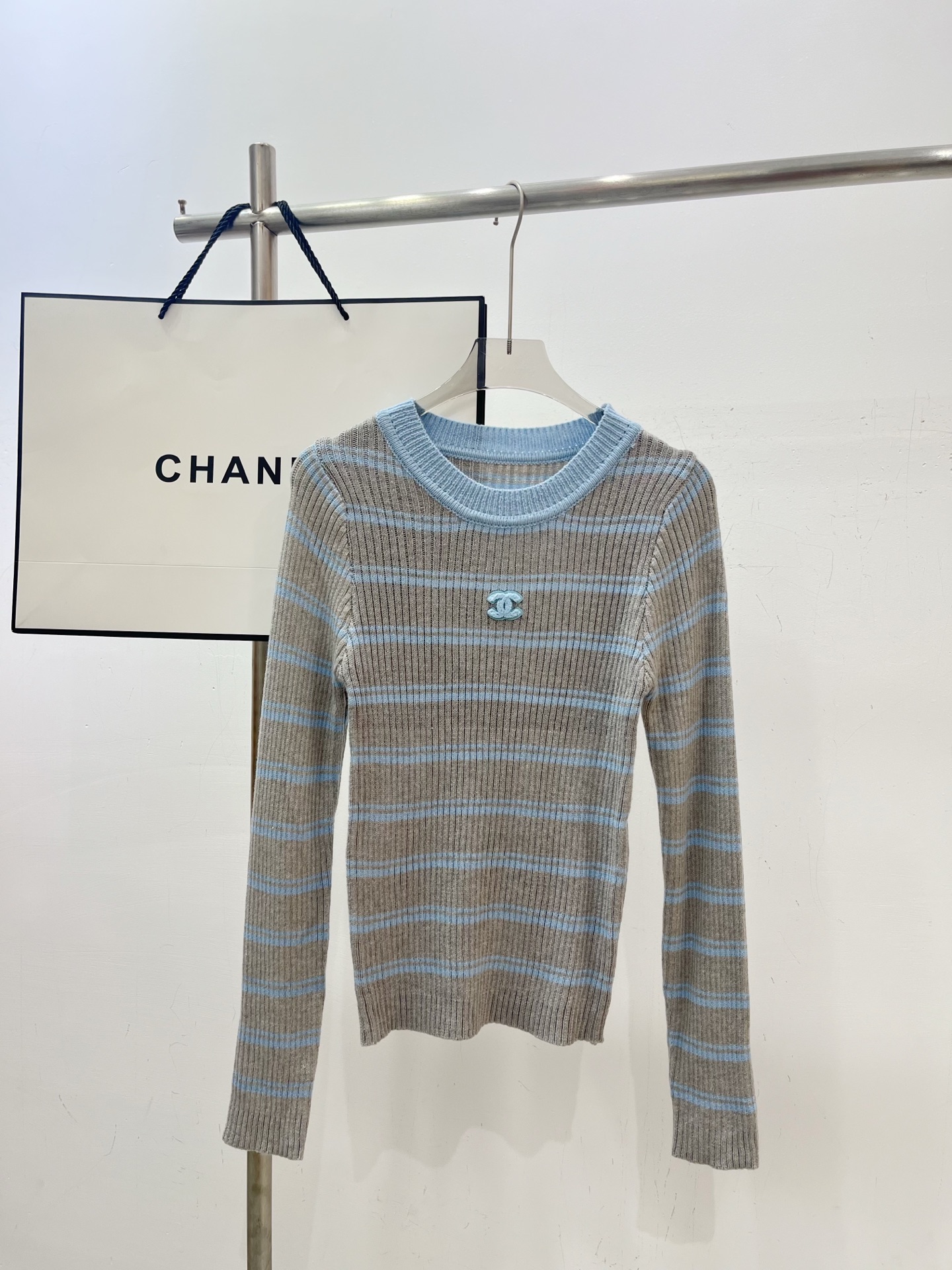 NO:461948,Real photo CH* striped color gray long sleeves, alexander wang19860909实拍图CH*条纹间色灰色长袖,,alexander wang,Women's clothing