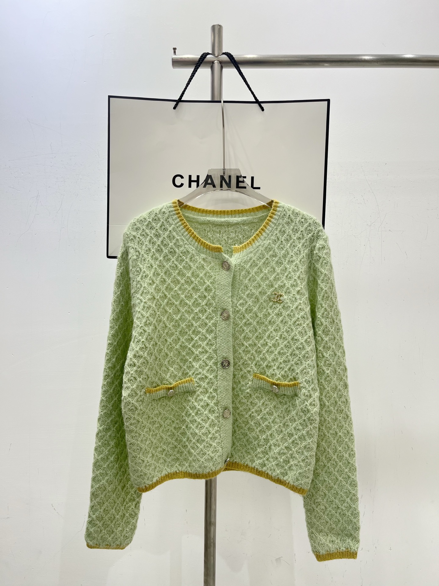NO:481296,Real photo CH* mesh crochet pattern fruit green cardigan, alexander wang19860909实拍图CH*网状钩织花纹果绿色开衫,,alexander wang,Women's clothing